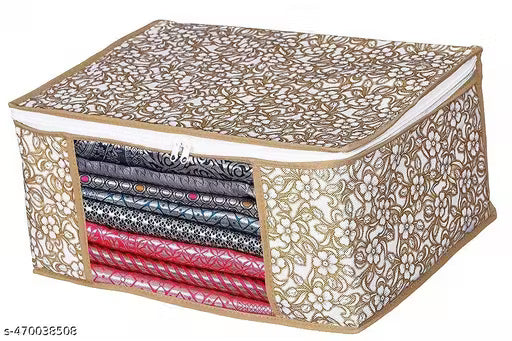 Wrightsellers High-Quality Non-Woven Saree Cover Storage Bags – Combo of 3, Wardrobe Organizer for Sarees, Clothes, Jeans, Shirts, T-Shirts, Blankets | Transparent Window, Durable Zipper, Lightweight & Trendy Design