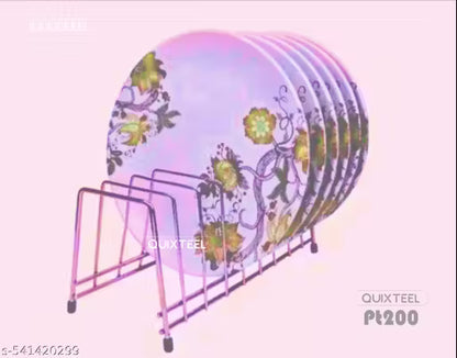 Wrightsellers Stainless Steel Plate & Thali Stand – Dish Rack, Plate Organizer, Lid Holder, Durable Kitchen Storage Rack