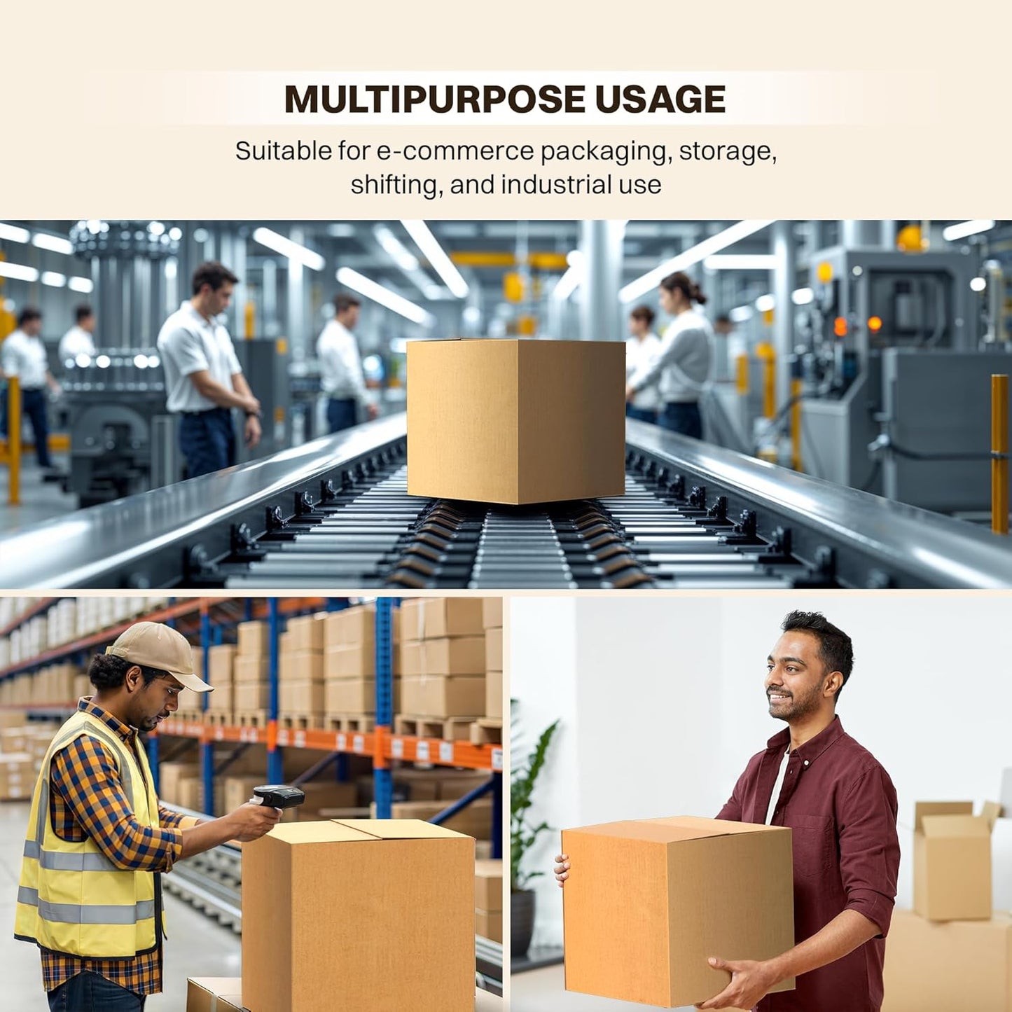 Wrightseller 5x5x5 Corrugated Carton Box | 3-Ply Strong Packing Box for Shipping, Moving & Storage | Durable, Eco-Friendly & Recyclable Packaging