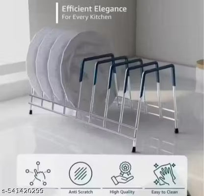 Wrightsellers Stainless Steel Plate & Thali Stand – Dish Rack, Plate Organizer, Lid Holder, Durable Kitchen Storage Rack