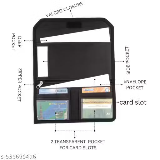 Wrightsellers All Car Document Holder Organizer – Black Nylon Travel Organizer for Vehicle Papers, IDs, Cards, Passbooks & Cheque Books