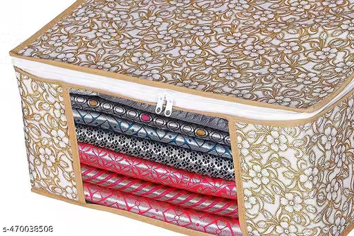 Wrightsellers High-Quality Non-Woven Saree Cover Storage Bags – Combo of 3, Wardrobe Organizer for Sarees, Clothes, Jeans, Shirts, T-Shirts, Blankets | Transparent Window, Durable Zipper, Lightweight & Trendy Design