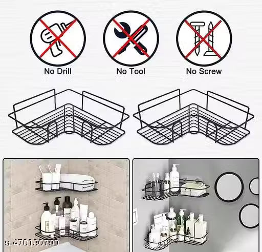 Wrightsellers Metal Bathroom Corner Rack Storage Shelf – Stainless Steel Wall-Mounted Organizer, Bathroom Storage Rack, Steel Shelf for Toiletries & Accessories (Pack of 1)