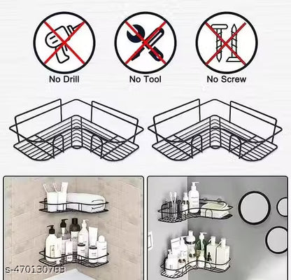 Wrightsellers Metal Bathroom Corner Rack Storage Shelf – Stainless Steel Wall-Mounted Organizer, Bathroom Storage Rack, Steel Shelf for Toiletries & Accessories (Pack of 1)