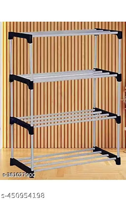 Wrightsellers Portable Multipurpose Shoe Rack Stand | 4-Shelf Space-Saving Shoe Organizer (Plastic, Foldable)