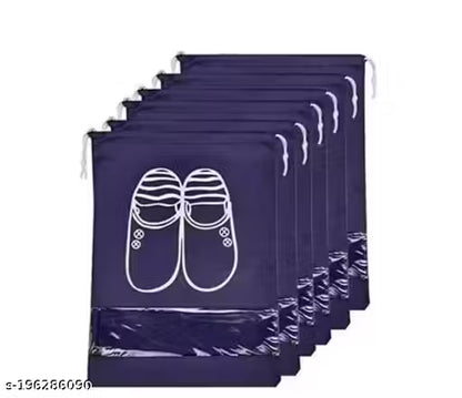 Wrightsellers Travel Shoe Covers | Transparent Dustproof & Water-Repellent Shoe Storage Bags | Portable Drawstring Organizer for Travel & Home (Pack of 6, Polyester)