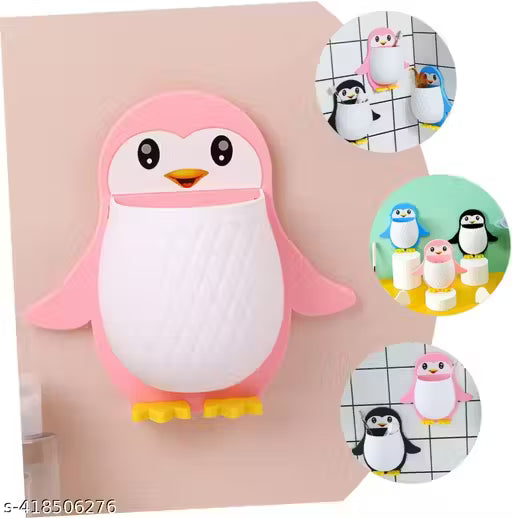 Wrightsellers Penguin Wall-Mounted Storage Box | Multi-Purpose Penguin Shape Organizer for Toothpaste, Makeup Brushes, Pencils, Chargers & Office Supplies